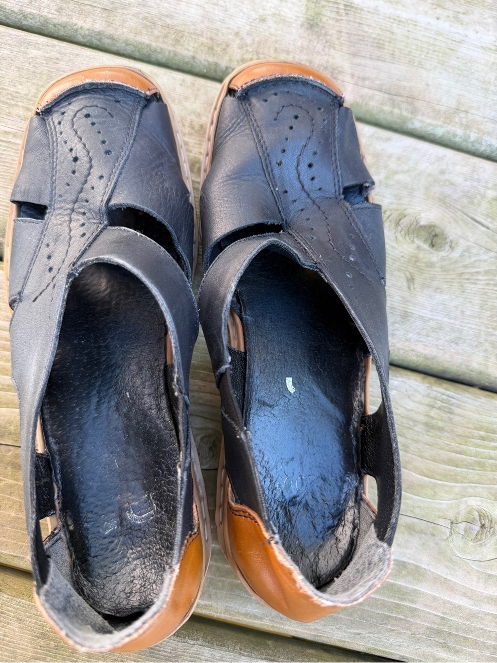 Rieker Women's EU 37 Black Brown Leather Comfort Slip-On Sandals - Picture 8 of 9